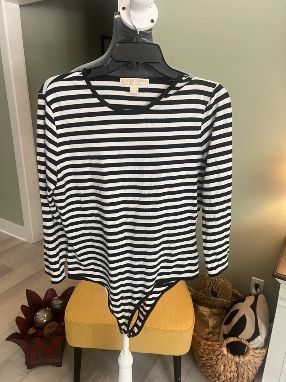 MICHAEL Michael Kors Black & White Striped Long-Sleeve Bodysuit